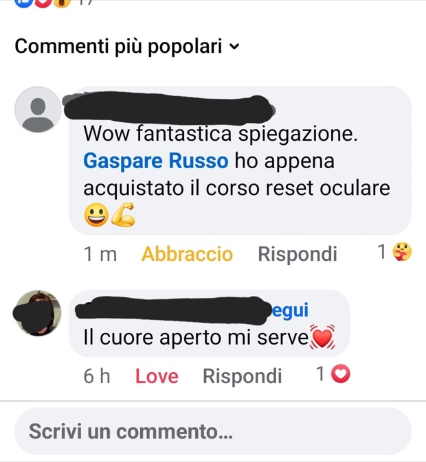 «Wow, fantastica spiegazione. Ho appena acquistato il corso reset oculare.»