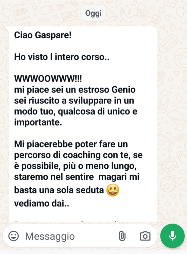«Ho visto l'intero corso. Sei riuscito a sviluppare qualcosa di unico e importante.»