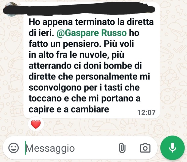 «Ho appena terminato la diretta di ieri. Mi porti a capire e a cambiare.»