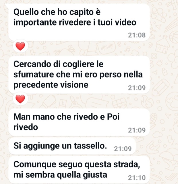 «Man mano che rivedo, si aggiunge un tassello. Seguo questa strada, mi sembra quella giusta.»